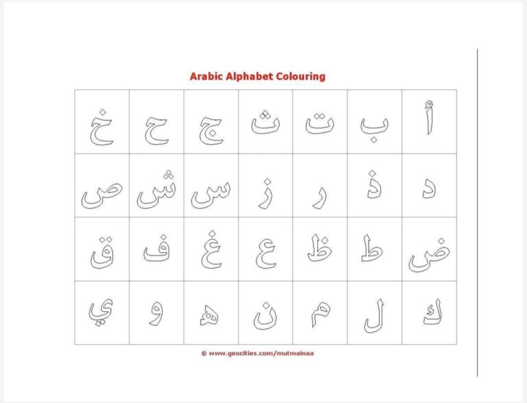 Arabic Alphabet Colouring Chart (For Kids) 0 (0)