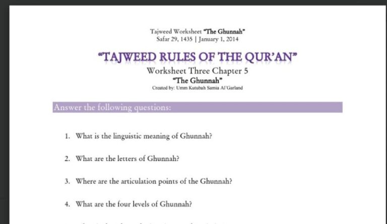 Tajweed Worksheet 3 – (Ghunna) 0 (0)